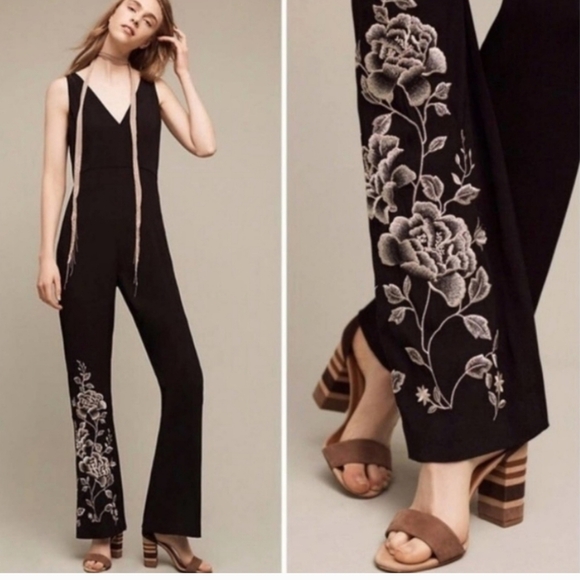 Anthropologie Pants - Anthropologie HD In Paris‎ Tal Jumpsuit Floral Embroidered Rose Size 4